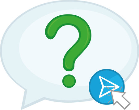 vector illustration click computer cursor mouse button speech bubble with question mark and send button, in sending query interrogation concept iconのイラスト素材