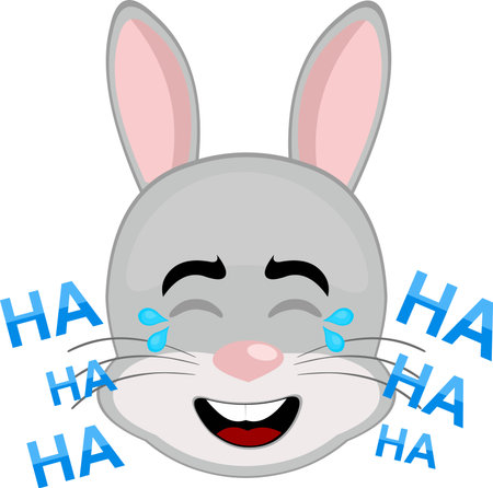 vector illustration emoticon character face rabbit rodent animal, laughing out loudのイラスト素材