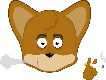 vector illustration emoticon character face fox animal, smoking a cigaretteのイラスト素材
