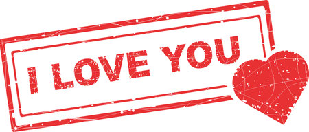 vector illustration red worn texture rubber stamp i love you text and heart symbolのイラスト素材