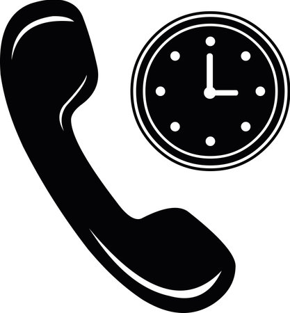 vector illustration black and white icon telephone tube and clock in call time conceptのイラスト素材