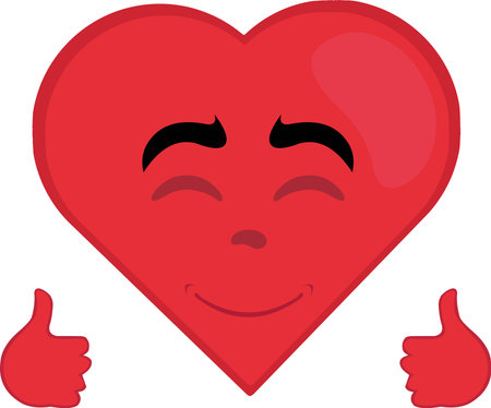 vector illustration emoticon character heart cartoon, with a happy expression and his hands with the thumbs upのイラスト素材