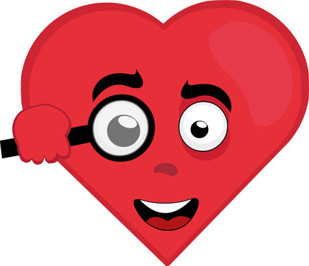 vector illustration emoticon character heart cartoon, watching with a magnifying glassのイラスト素材