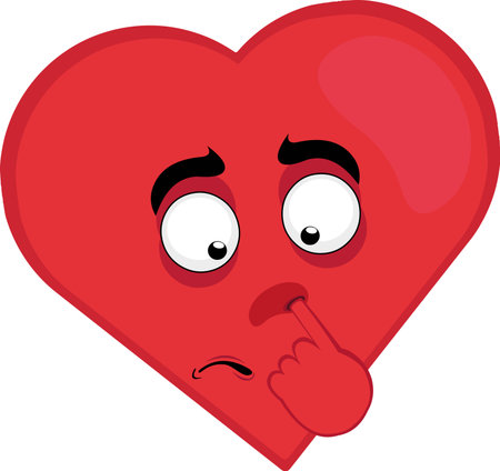 vector illustration emoticon character heart cartoon picking your nose looking for a mucus with your finger handのイラスト素材
