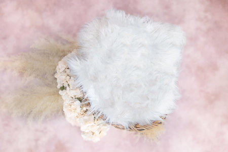 Newborn Photography Cloudy Pink boho Digital background with authentic boho grass and Hydrangeasの写真素材