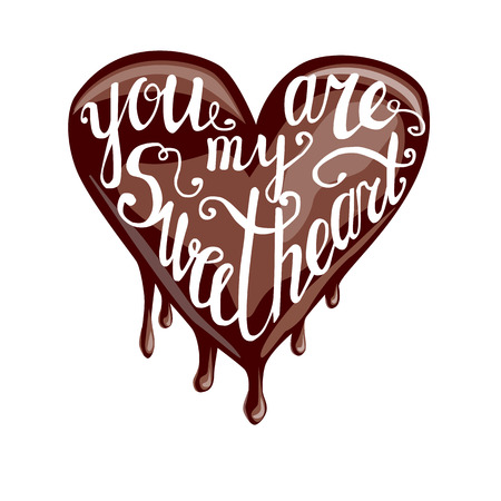 Vector illustration with lettering. Heart shaped sweet with melting chocolate and hand written phrase You are my sweetheart. Cute image with inscription for Valentine's day design.のイラスト素材