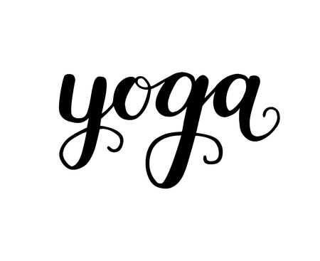 Vector yoga illustration with lettering. Hand written with black ink on white background.のイラスト素材