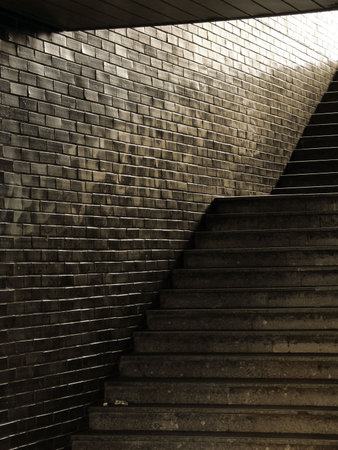 Void passage with dirty stairwayの写真素材