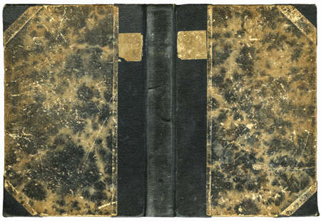 Vintage open book cover with scratched grungy surface - isolated on white - XL sizeの写真素材