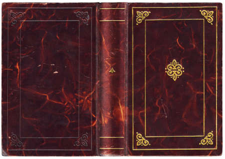 Old open book with leather cover - nice details!の写真素材