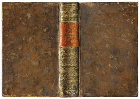 Old open book - leather cover - circa 1775 - isolated on white - perfect in detail! - XL sizeの写真素材