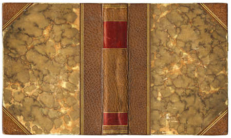 Old open book - cover with leather spine - circa 1899 - isolated on white - perfect in detail! - XL sizeの写真素材