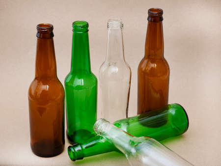 various clean glass bottles for recycling