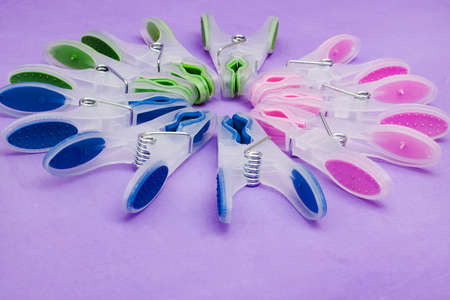 Colorful flat lay images of household cleaning productsの写真素材