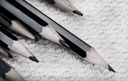 black and white graphite pencil close-up with selective focus
