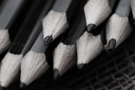 black and white graphite pencil close-up with selective focusの写真素材