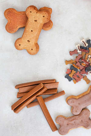 dog treats on neutral rustic background with copy spaceの写真素材