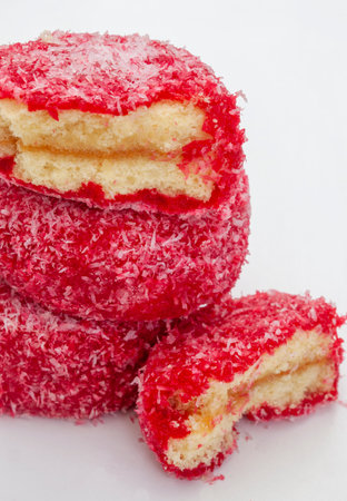 South African Snowball red cake on white backgroundの写真素材
