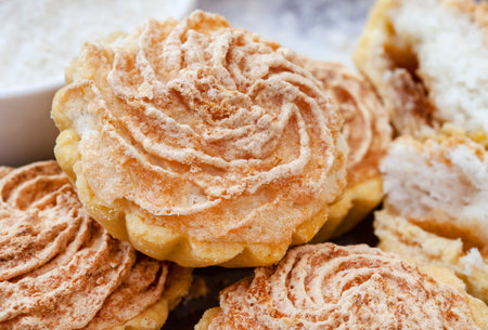 traditional South African Hertzog cookies, coconut and jam tartletsの写真素材