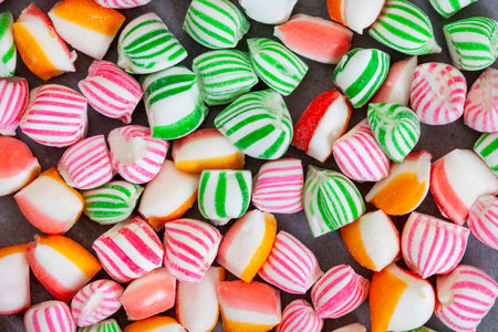 Colorful old school candies background. Top view of colorful candies.