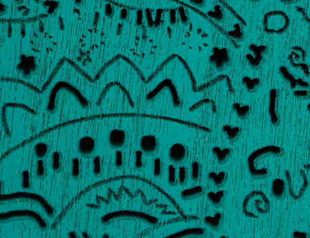 Patterns on turquoise painted wood