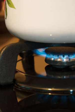 flame gas fire under the panの写真素材