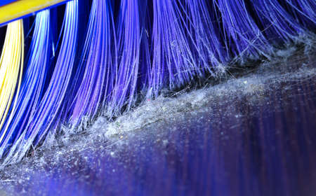 blue broom sweeping dustの写真素材