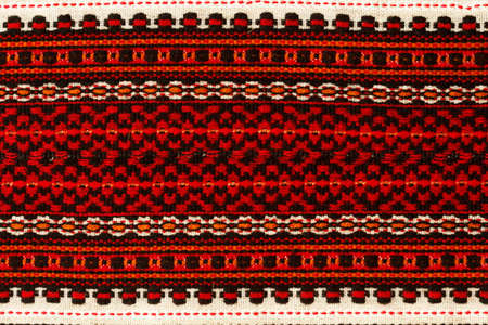 Ukrainian folk decorative embroidery on linen fabricの写真素材