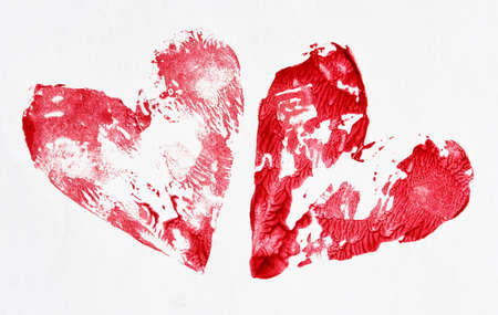 prints in the form of hearts on white paperの写真素材