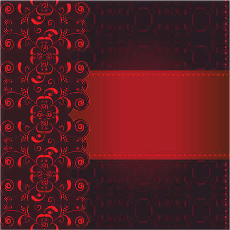invitation card with vintage floral red ornament on a dark backgroundのイラスト素材
