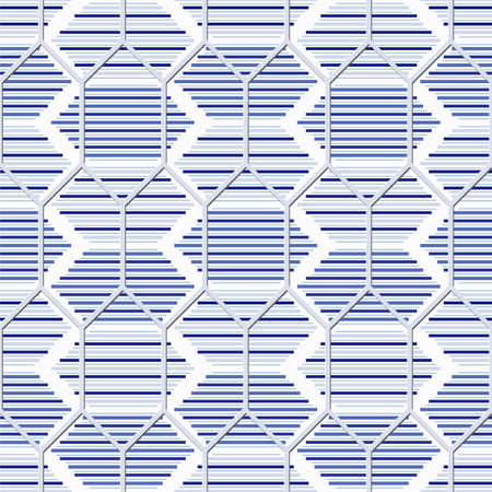 geometric  seamless vector bright pattern with white blue stripesのイラスト素材