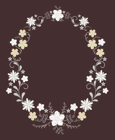 Decorative vertical oval frame vignette  with beautiful flowers.のイラスト素材