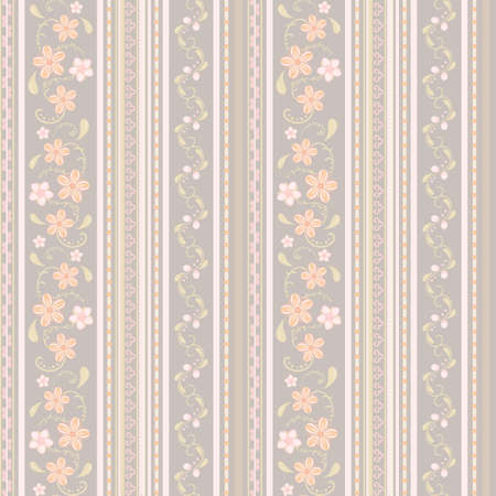 seamless flower pattern with vertical stripes. vector background  in pale pastel colorsのイラスト素材
