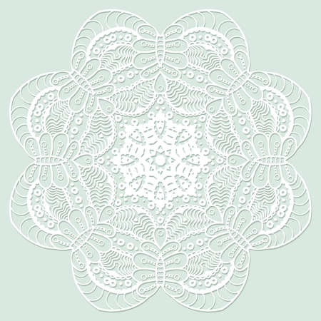 Lacy round pattern, white delicate vector mandalaのイラスト素材