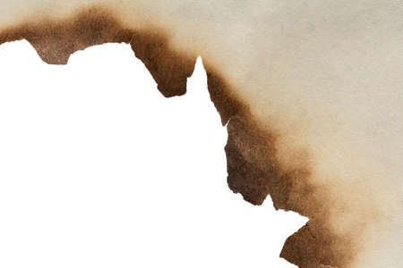 old paper with burnt edges, isolated on white backgroundの写真素材