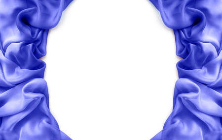 frame made from blue chiffon folds isolated on whiteの写真素材