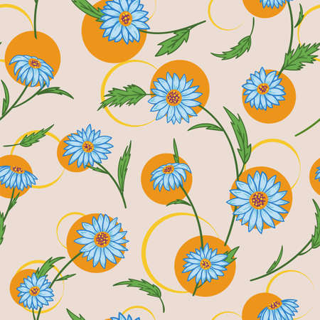 Floral seamless pattern with blue daisiesのイラスト素材