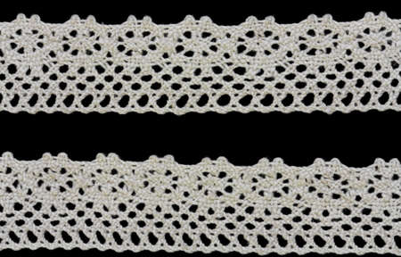 Vintage cotton lace braid for decoration on a black background