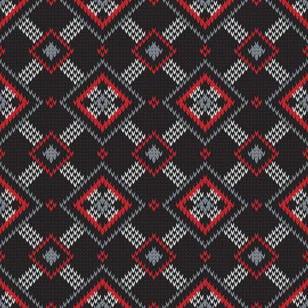 knitted seamless geometric pattern with rhombuses on a dark backgroundのイラスト素材