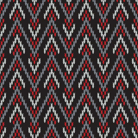 knitted seamless pattern with zigzag on black backgroundのイラスト素材
