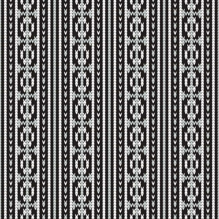 Seamless monochrome knitted pattern with vertical geometric stripesのイラスト素材