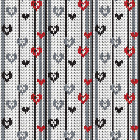 Seamless knitted pattern with hearts and vertical stripesのイラスト素材