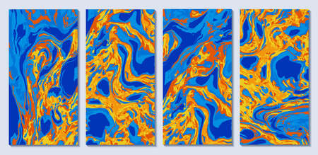 set of colorful cards, mix of bright paints, modern marble backgrounds for designのイラスト素材