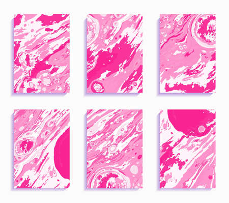 set of white pink cards, mix of paints, modern marble backgrounds for designのイラスト素材