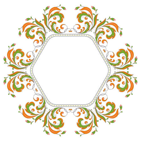bright floral round frame in Russian styleのイラスト素材