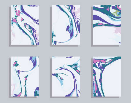 set of colorful cards, mix of bright paints, modern marble backgrounds for designのイラスト素材