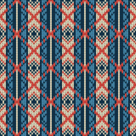 knitted seamless multicolored pattern with rhombus and vertical stripesのイラスト素材
