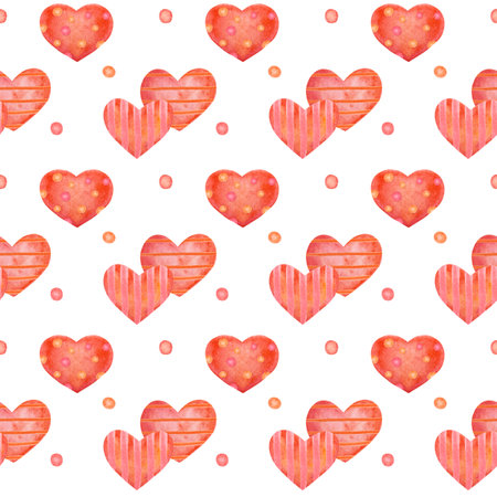 seamless pattern with red watercolor hearts