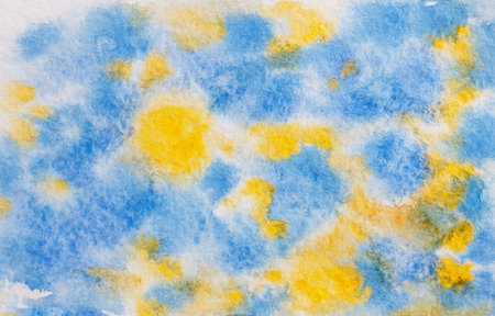 bright blue yellow watercolor brush stroke backgroundの写真素材