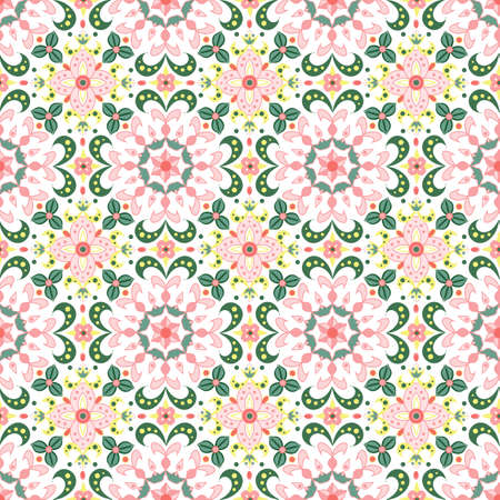 bright rainbow seamless pattern with stylized flowersのイラスト素材